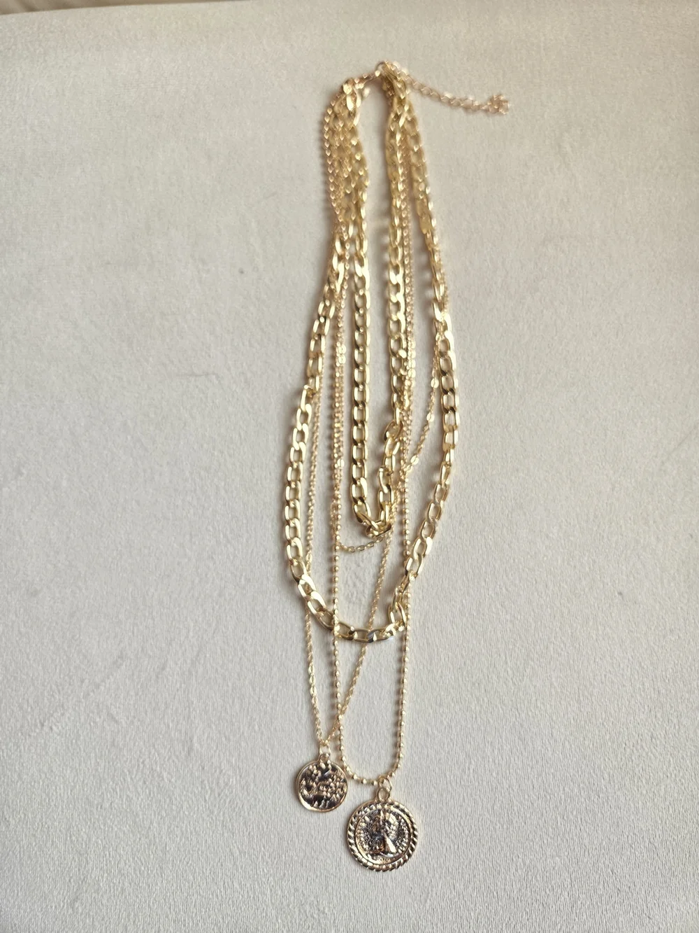 Layered Gold Coin Pendant Choker Necklace Set - Picture 4 of 10